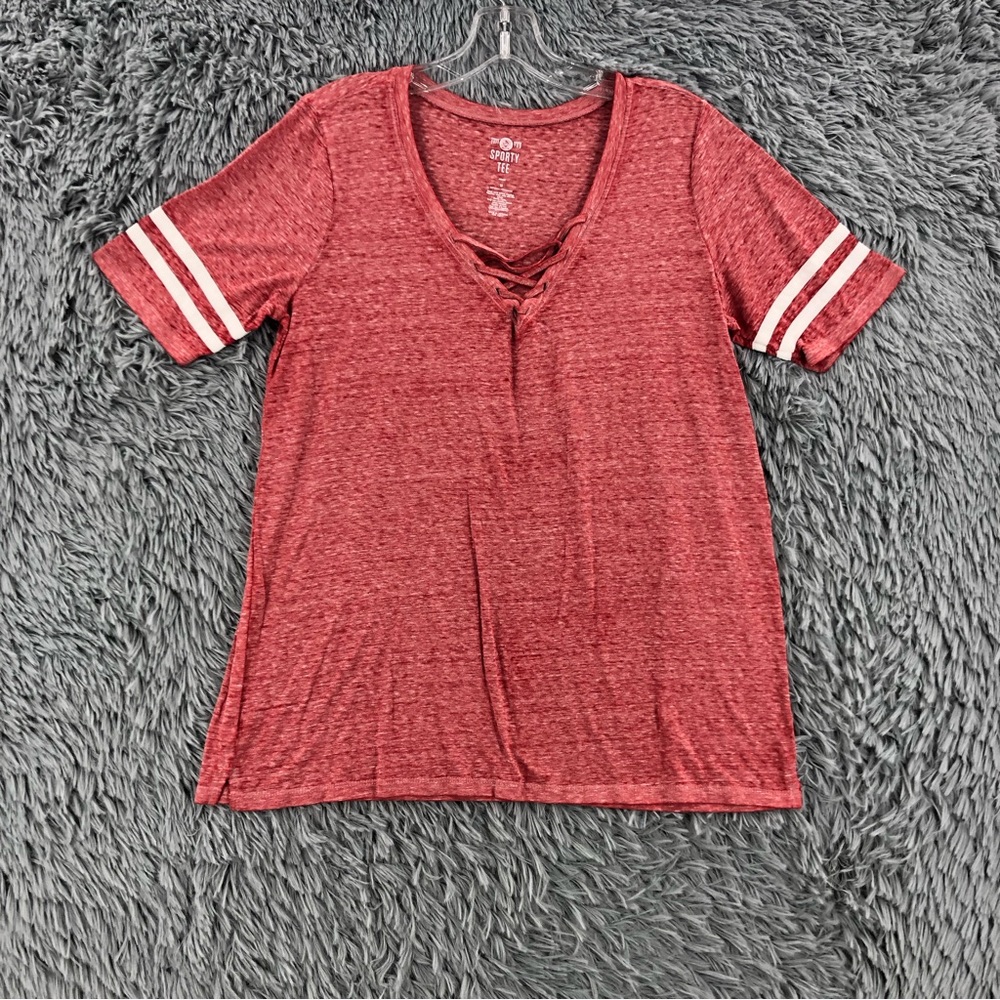 SO Perfectly Tshirt Soft Womens Medium Sporty Tee Relaxed Shoestring Vneck